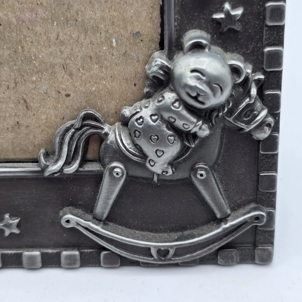 Teddy Bear on Rocking Horse Baby Picture Photo Frame‎ for 2x3 Photo Vtg Petwer